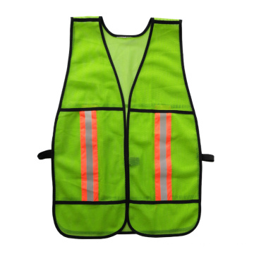 Green polyster malla de seguridad reflectante chaleco con cinta reflectante de advertencia